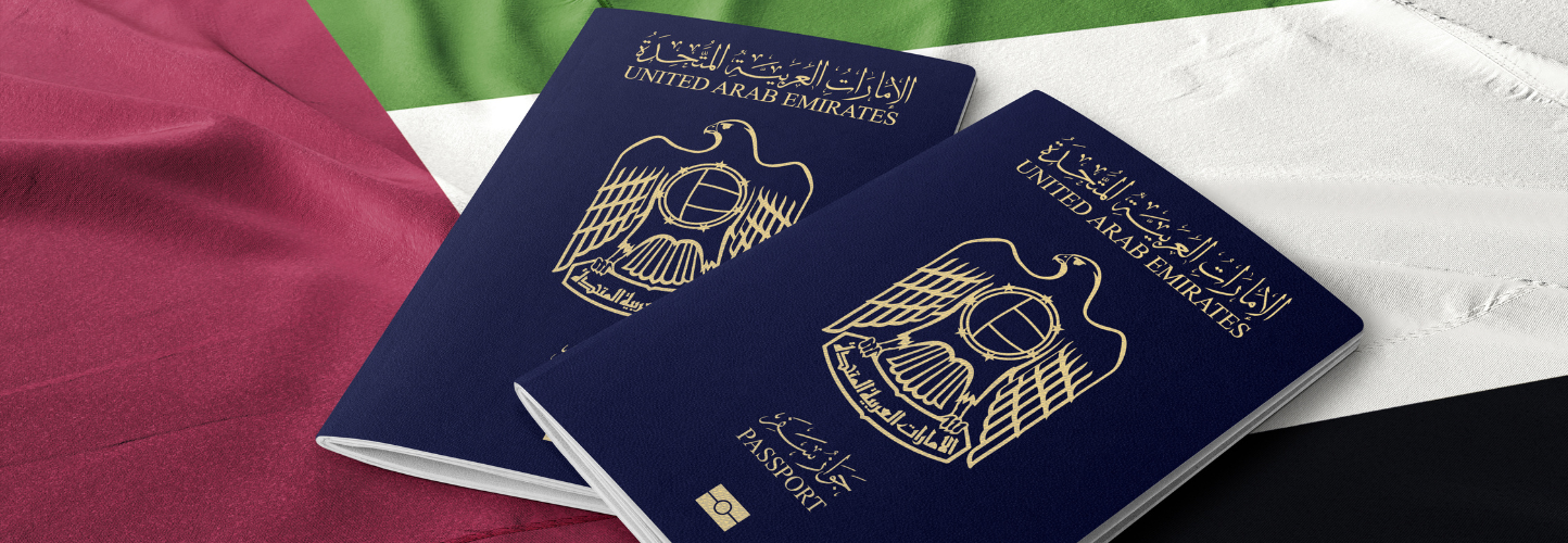 UAE passport On UAE flag